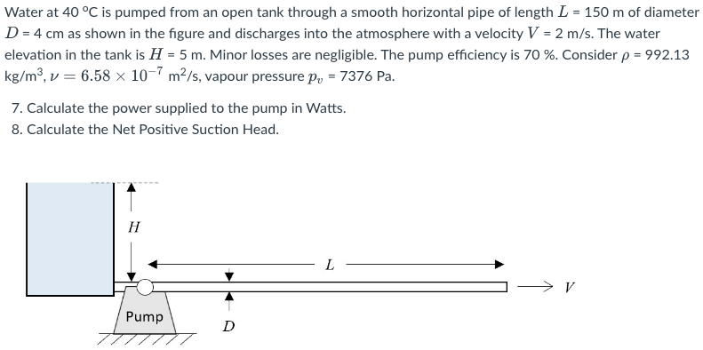 Solved Water at 40 °C is pumped from an open tank through a | Chegg.com