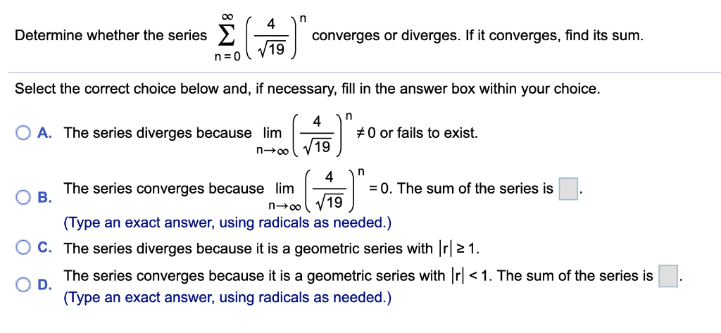 Solved n Determine whether the series converges or diverges. | Chegg.com