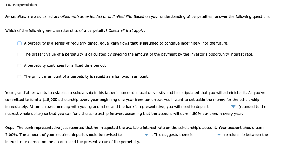 Solved 10. Perpetuities Perpetuities are also called | Chegg.com