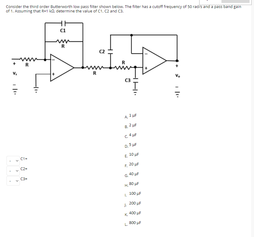Solved Consider the third order Butterworth low pass filter | Chegg.com