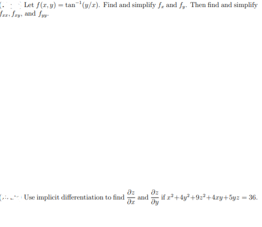 Solved Let F X Y Tan 1 Y X Find And Simplify Fx An Chegg Com