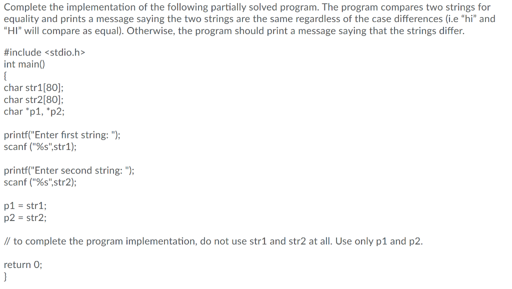 Solved Complete the implementation of the following | Chegg.com