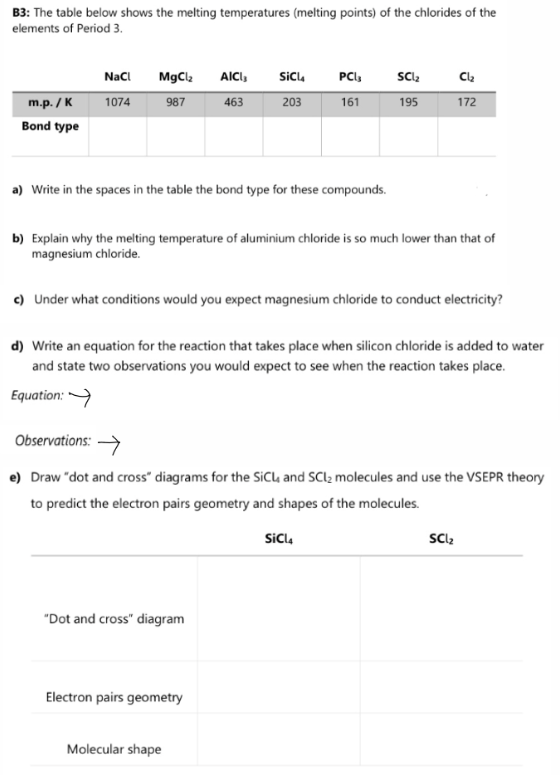 Solved B3: The table below shows the melting temperatures | Chegg.com