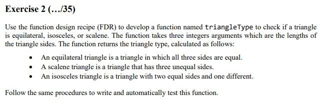 Solved Exercise 2 (.../35) Use the function design recipe | Chegg.com