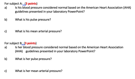 Solved Blood Pressure Data Subject Gender Age Years A B Chegg Com
