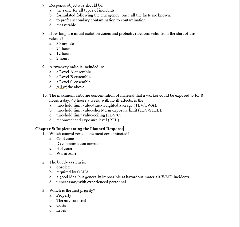 Solved 7 Response Objectives Should Be A The Same For