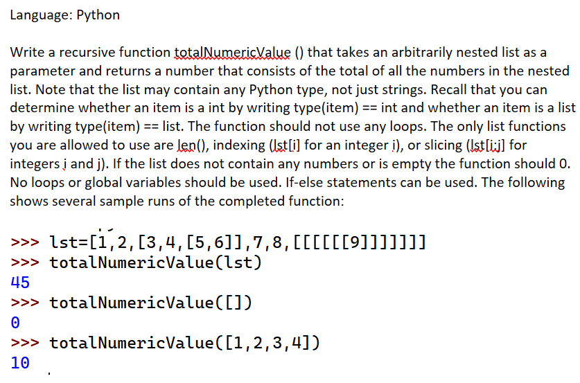 Solved Language: Python Write a recursive function | Chegg.com