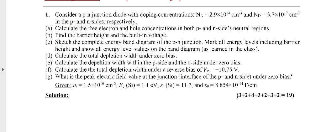 Solved 1. Consider a p-n junction diode with doping | Chegg.com