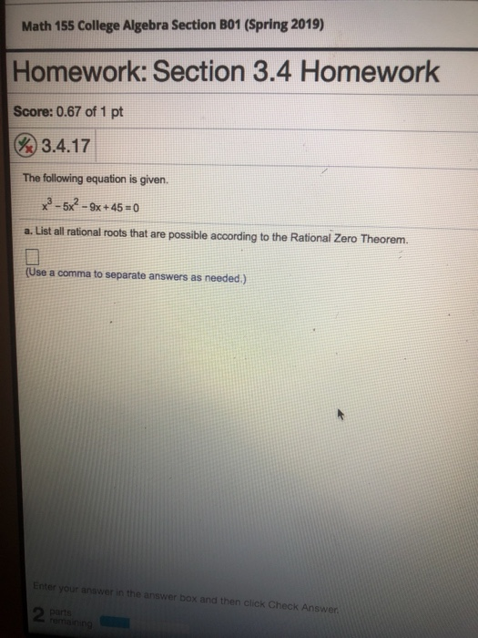 Solved Math 155 College Algebra Section B01 (Spring 2019) | Chegg.com