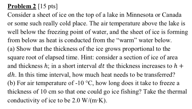 Solved Problem 2 [15 pts] Consider a sheet of ice on the top | Chegg.com