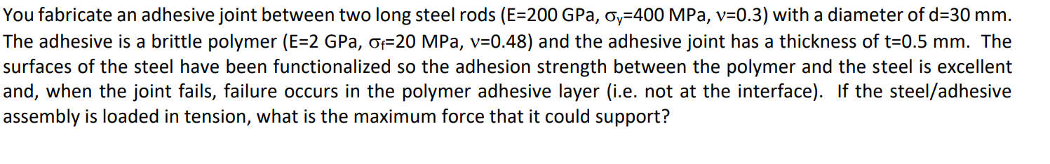 Solved You fabricate an adhesive joint between two long | Chegg.com