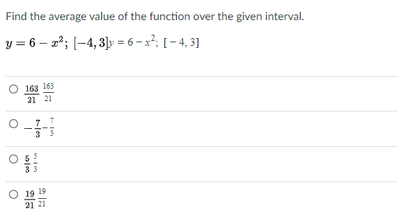 Solved Find the average value of the function over the given | Chegg.com