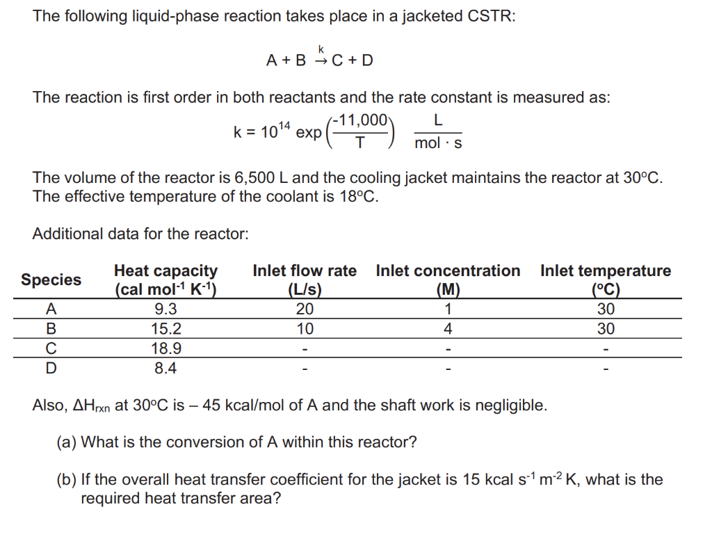 Solved The following liquid-phase reaction takes place in a | Chegg.com