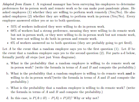 Solved Adapted from Exam 1. A regional manager has been | Chegg.com