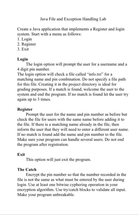 Solved Java File and Exception Handling Lab Create a Java | Chegg.com