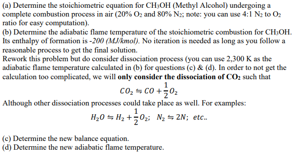 Solved (a) Determine the stoichiometric equation for CH3OH | Chegg.com