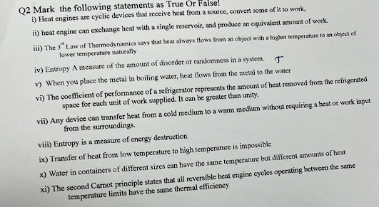 Solved Q2 Mark The Following Statements As True Or False I Chegg