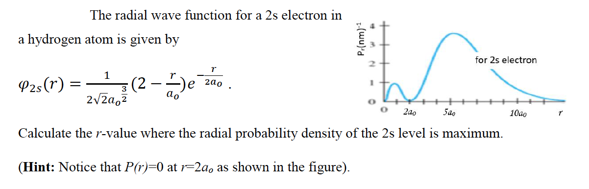 Solved The radial wave function for a 2s electron in a | Chegg.com