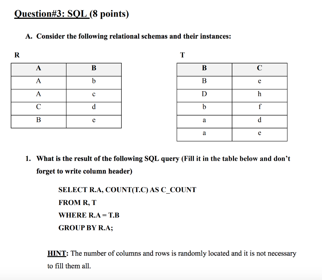 Solved Question#3: SQL (8 points) A. Consider the following | Chegg.com