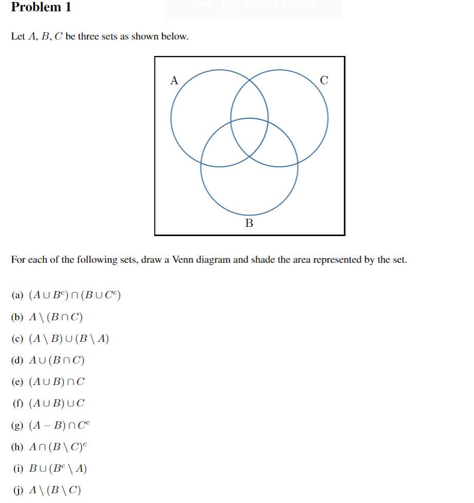 Solved Problem 1 Let A, B, C be three sets as shown below. A | Chegg.com