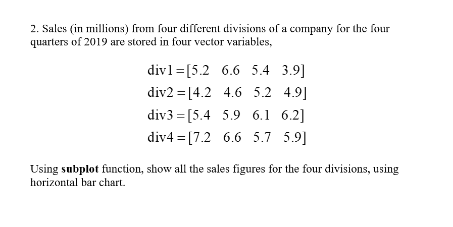 Solved 2. Sales (in millions) from four different divisions | Chegg.com