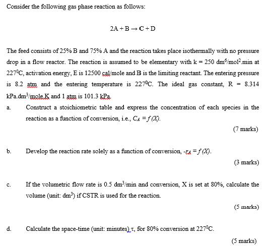 Solved Consider The Following Gas Phase Reaction As Follows: | Chegg.com