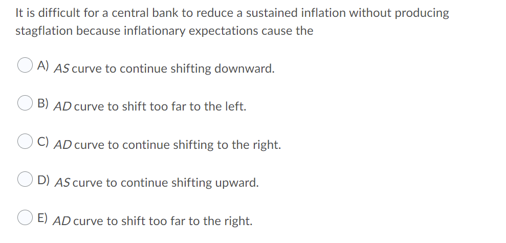 Solved It is difficult for a central bank to reduce a | Chegg.com
