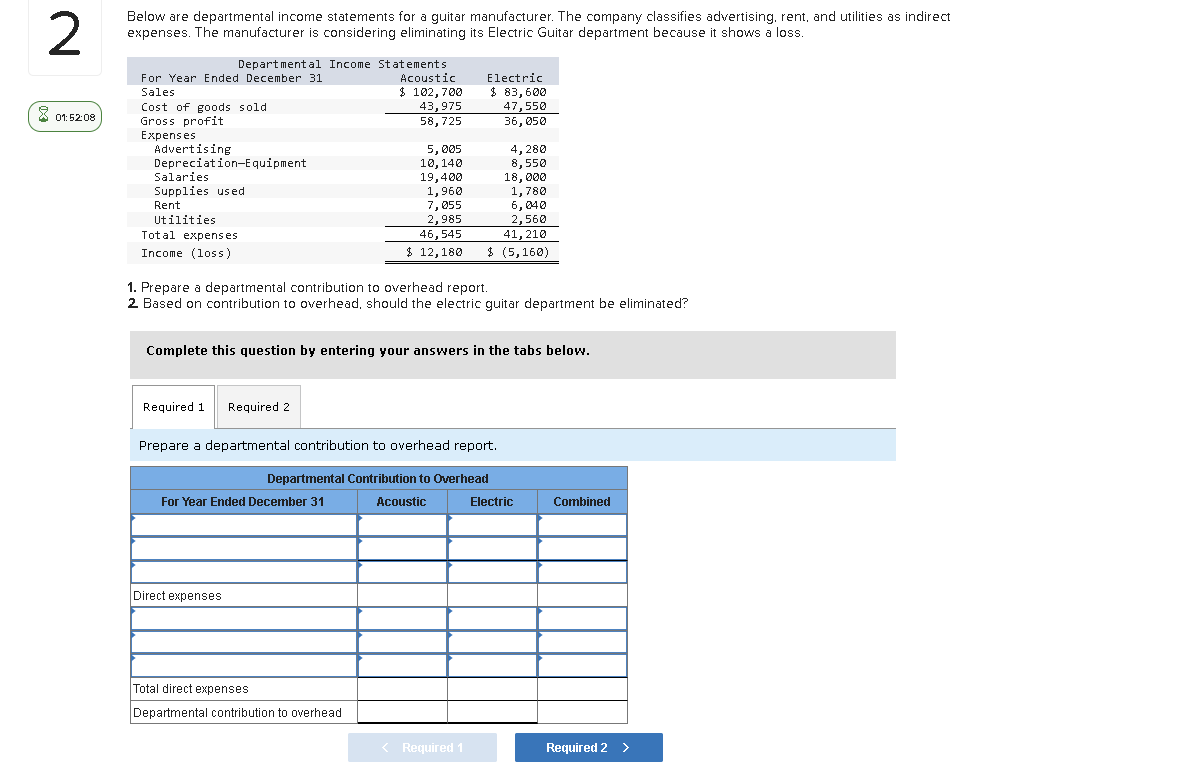 Solved Below Are Departmental Income Statements For A Guitar 