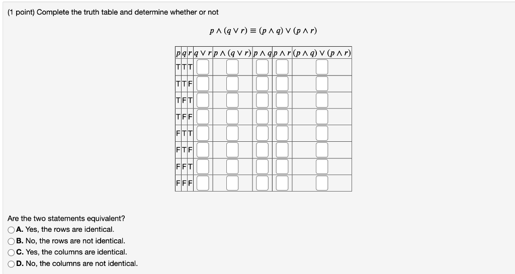 Solved (1 point) Complete the truth table and determine | Chegg.com