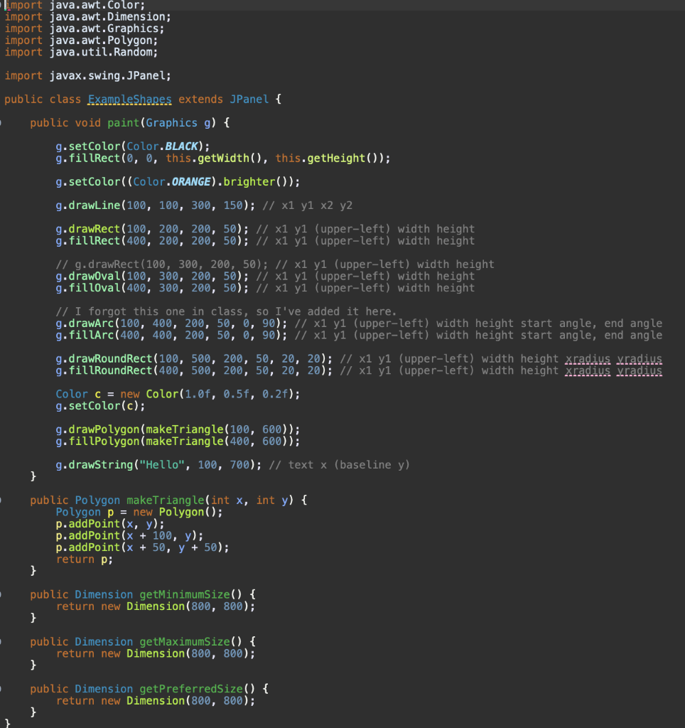 Solved Practice drawing on a JPanel using method calls on | Chegg.com