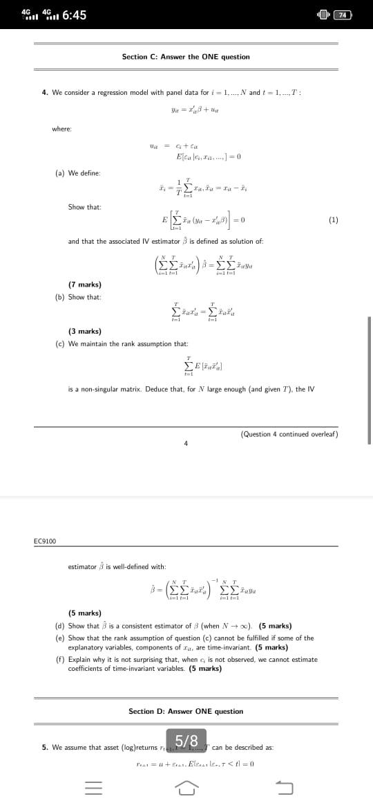 4G 46.16:45 74 Section C: Answer the ONE question 4. | Chegg.com