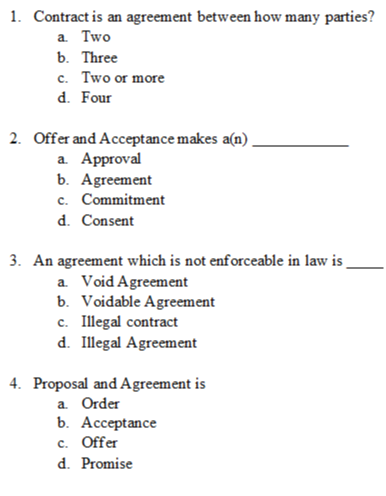 Solved 1. Contract is an agreement between how many parties? | Chegg.com