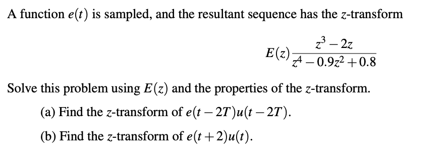 Solved A function e(t) is sampled, and the resultant | Chegg.com