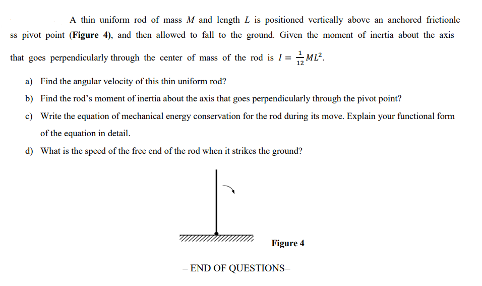 Solved A Thin Uniform Rod Of Mass M And Length L Is | Chegg.com