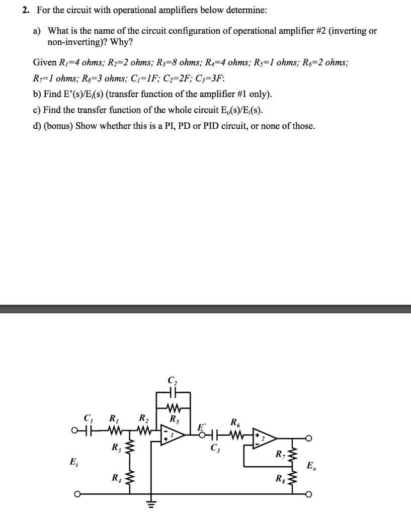 Solved 2. For the circuit with operational amplifiers below