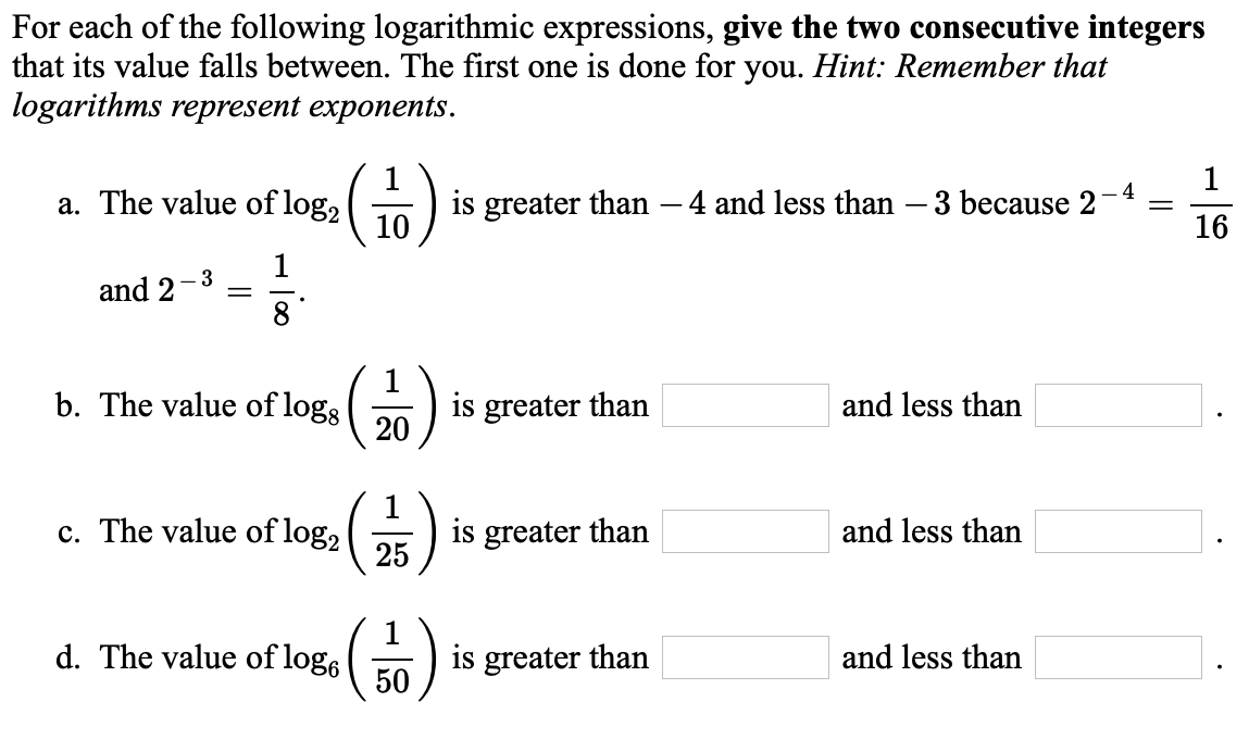 Solved: For Each Of The Following Logarithmic Expressions,... | Chegg.com