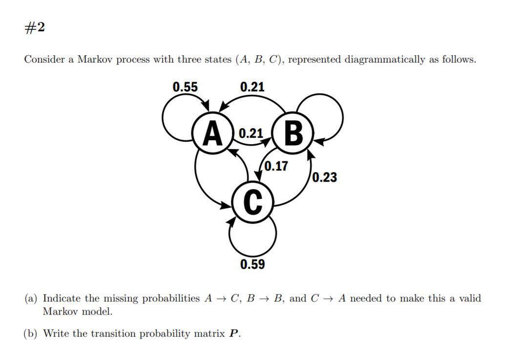 Solved #2 Consider a Markov process with three states (A, B, | Chegg.com