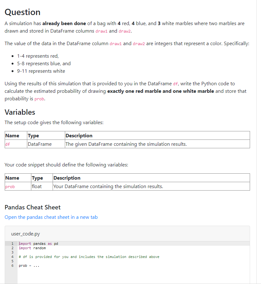 Solved Question A simulation has already been done of a bag | Chegg.com