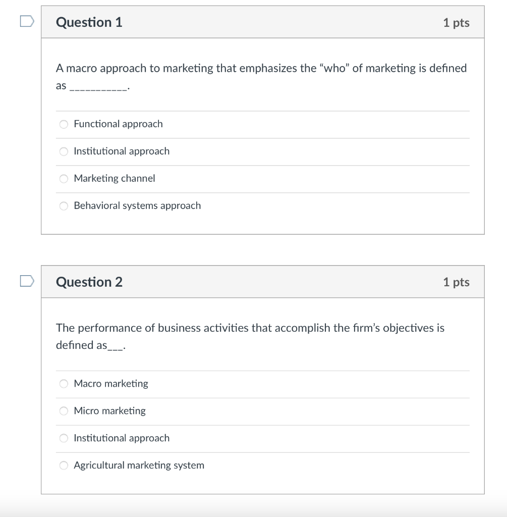 Solved A macro approach to marketing that emphasizes the | Chegg.com