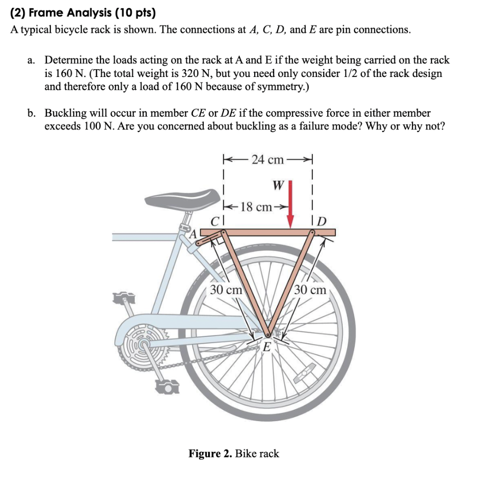 Solved (2) Frame Analysis (10 pts) A typical bicycle rack is ...