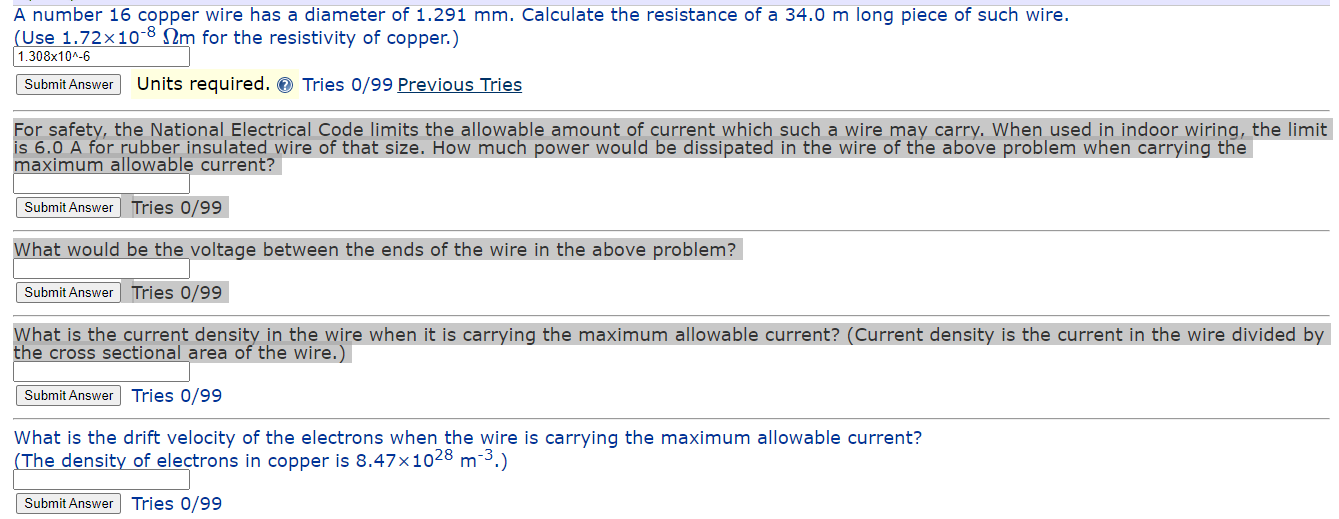 Solved A number 16 copper wire has a diameter of 1.291 mm.