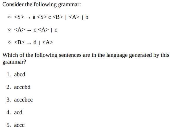 Solved Consider The Following Grammar: - A C | | Chegg.com