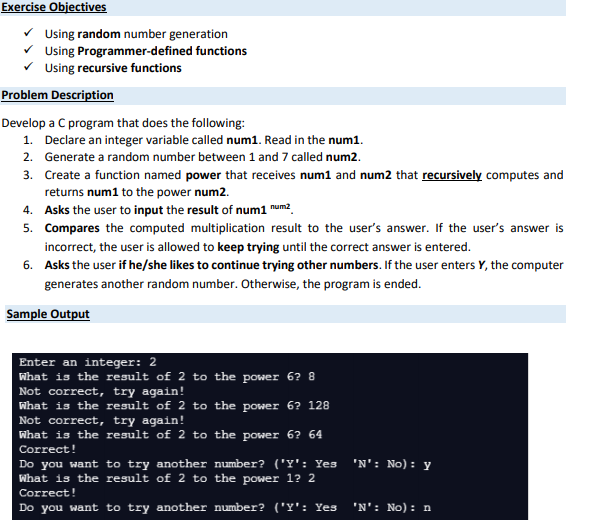 Solved Exercise Objectives Using Random Number Generation | Chegg.com