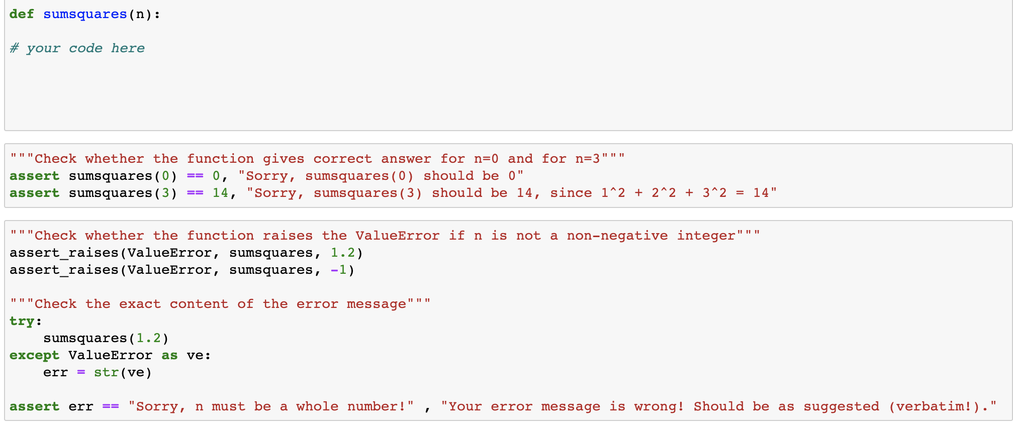 Solved Create a python function sumsquares ( ) which, for a | Chegg.com