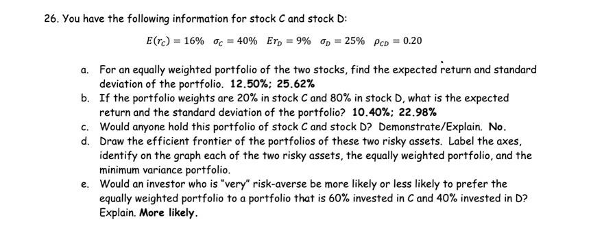 26. You have the following information for stock C | Chegg.com