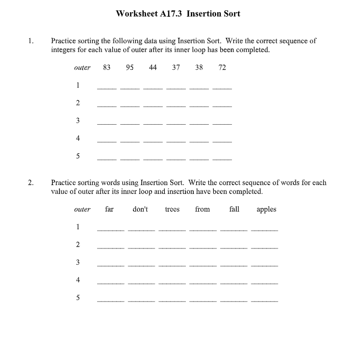 Solved Worksheet A17.1 Bubble Sort 1. Practice sorting the | Chegg.com
