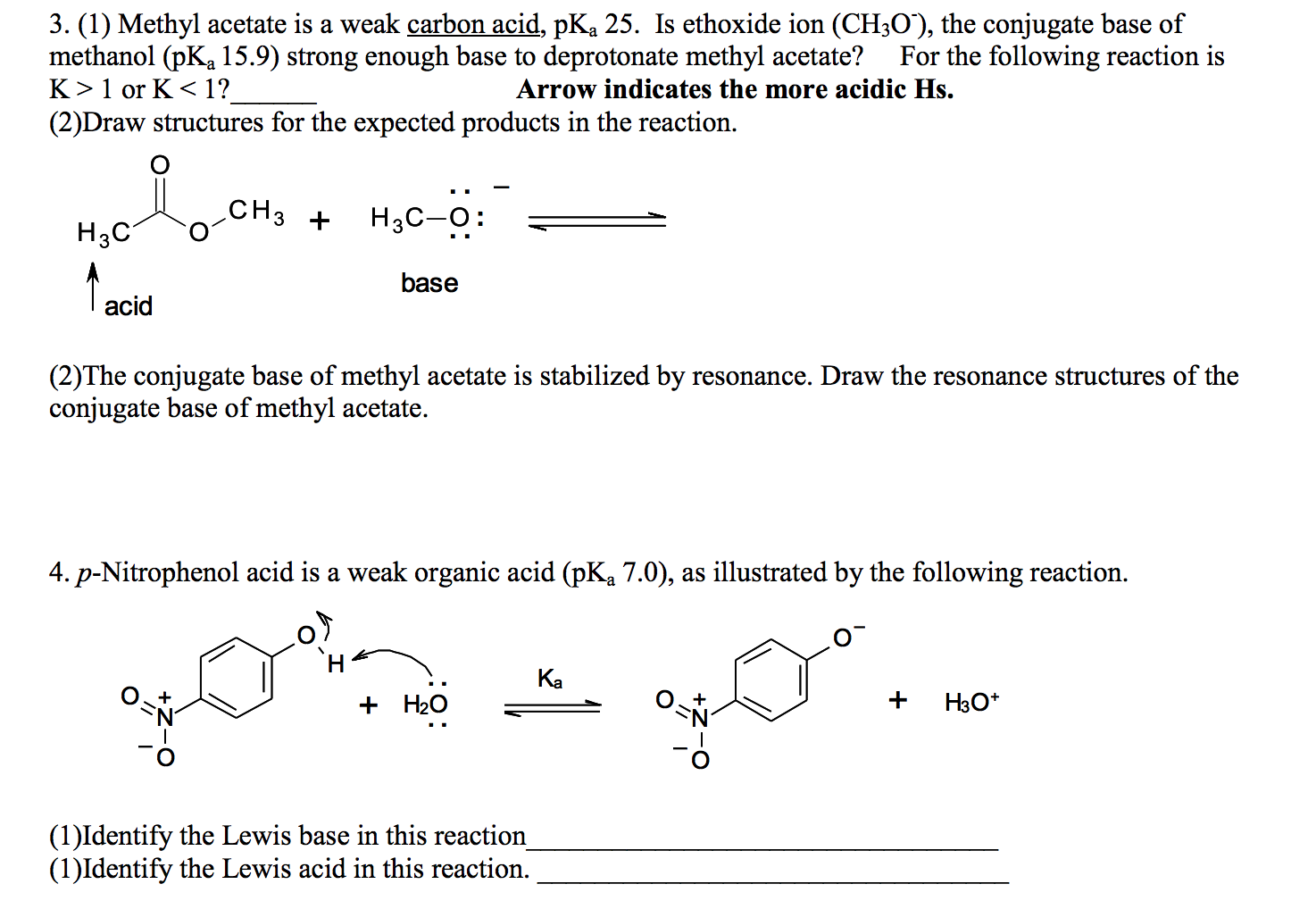 Solved 3. (1) Methyl acetate is a weak carbon acid, pK, 25. | Chegg.com