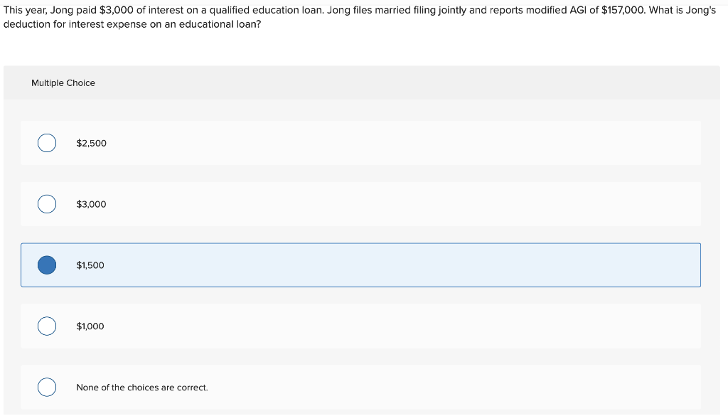 Solved This year, Jong paid 3,000 of interest on a
