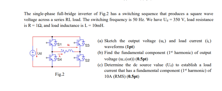 Solved The single-phase full-bridge inverter of Fig.2 has a | Chegg.com