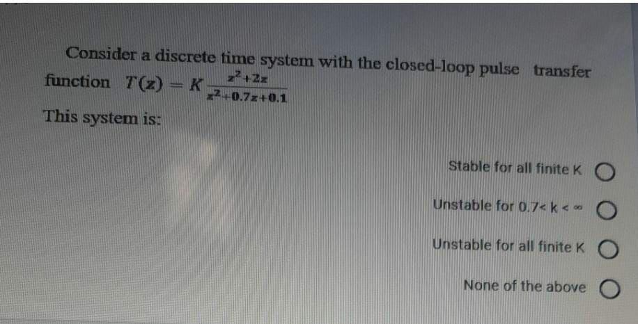 Solved Consider a discrete time system with the closed-loop | Chegg.com